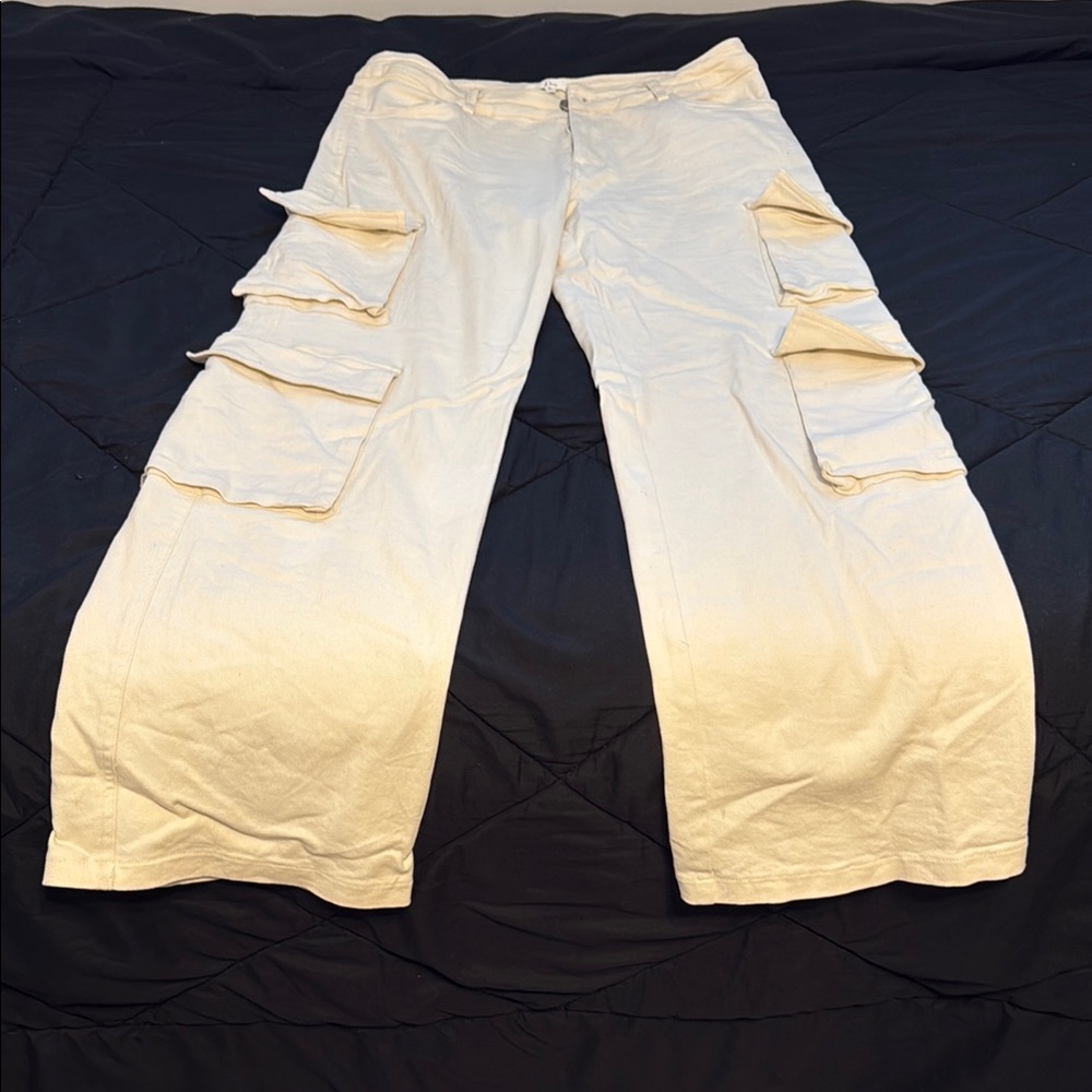 Women’s Cream Denim Cargo Pants